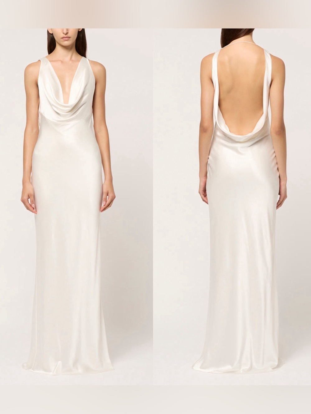 NWOT Michael Lo Sordo Silk Satin Bias Cut Maxi Dress White Bridal Reception XL